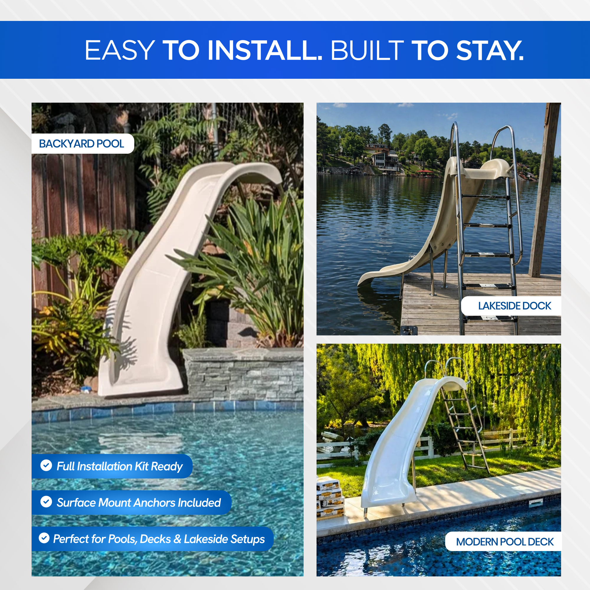 Full Size Fiberglass Pool Slide (10’6” Length, 6’ Height)
