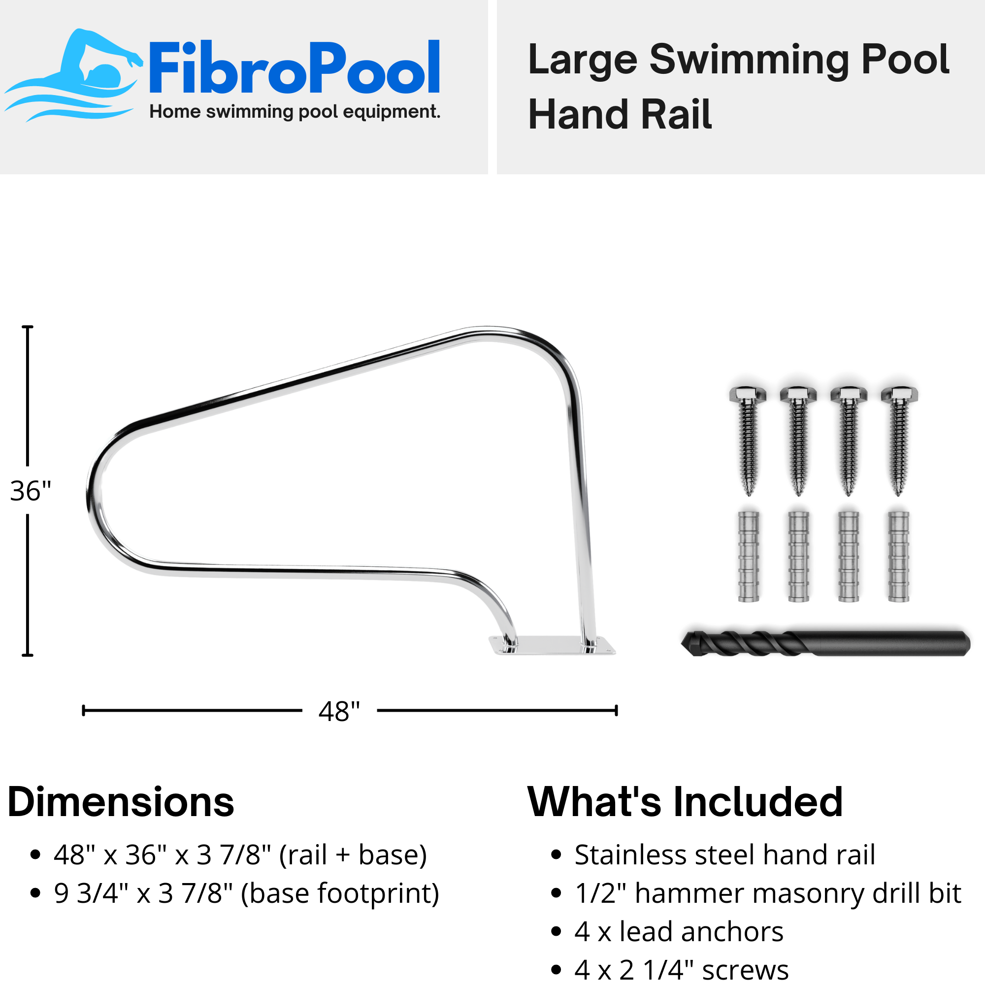Large Pool Hand Rail with Quick Mount Base
